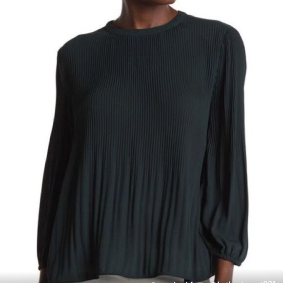 Elegant Pleated Dark Green Long Sleeve Peplum Pleated Blouse Accordion L fits XL - Picture 1 of 4